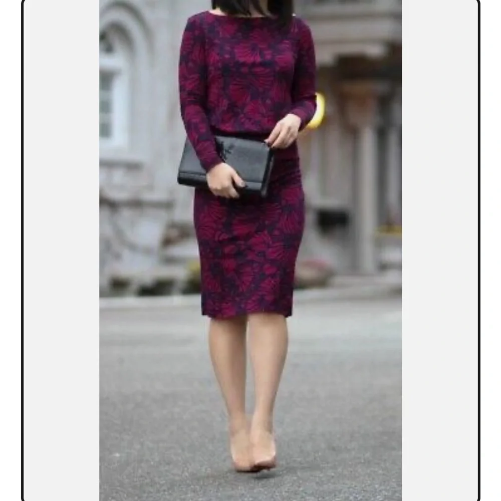 Tory Burch Etta Floral Sheath Dress Navy Fuschia Size Small Knee Length - Picture 2 of 10